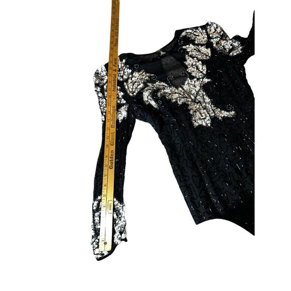 Vintage Scala silk black white beaded sequin short formal cocktail dress size PP - Picture 7 of 11
